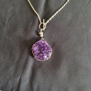 Genuine Raw Amethyst Sterling Silver Necklace